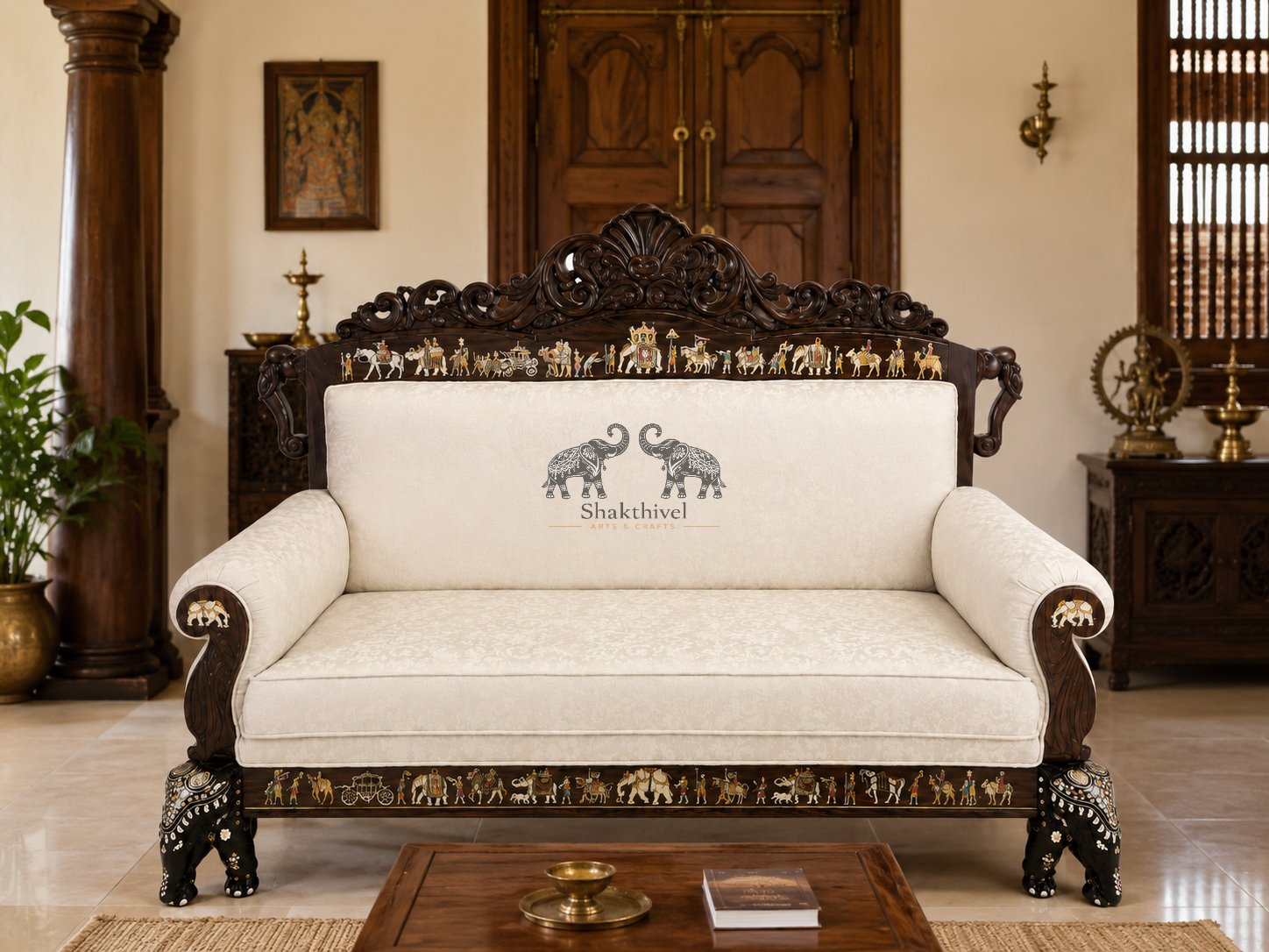 Royal Rosewood Elephant Leg 3-Seater Sofa