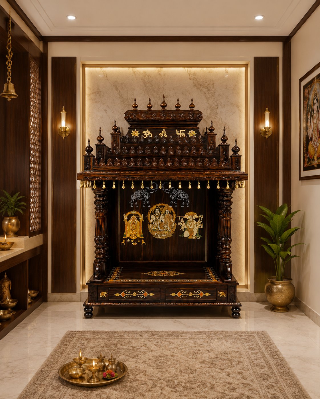 Rosewood Mandir with Intricate Temple-Style Design
