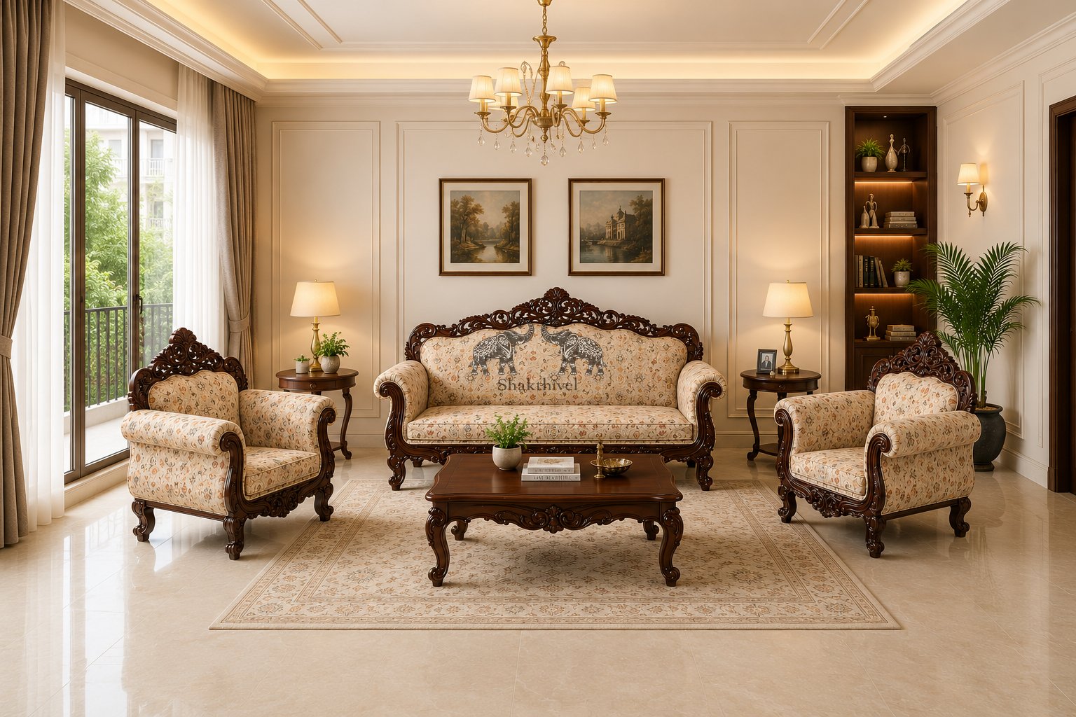Opulent Rosewood Curved Arm Sofa Set