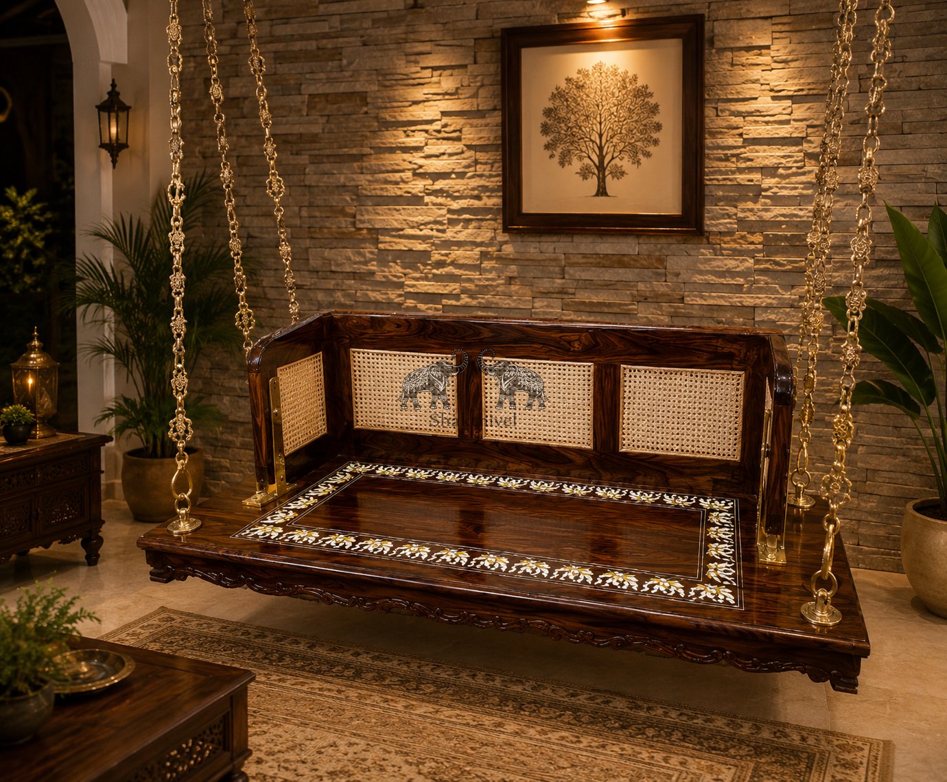 Rosewood Jhula with Cane Backrest