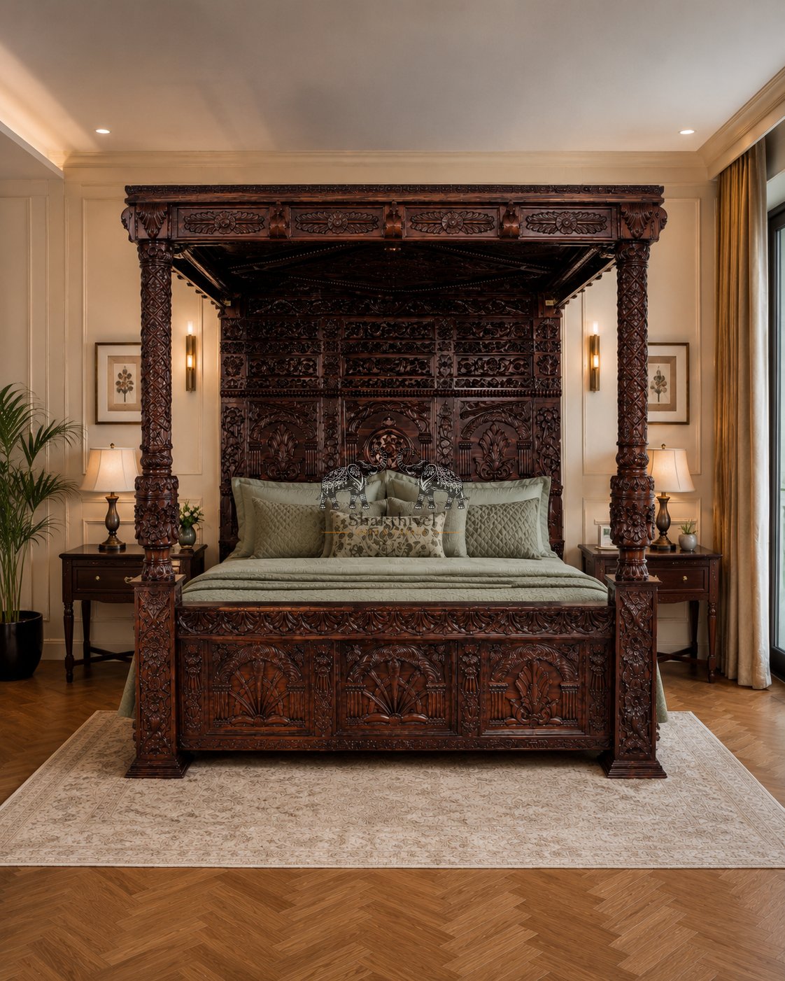 Luxury Hand-Carved Rosewood Palace Bed