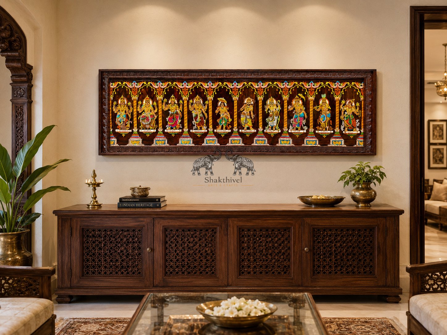 Handcrafted Dasavatar Rosewood Wall Panel | 6x2 ft