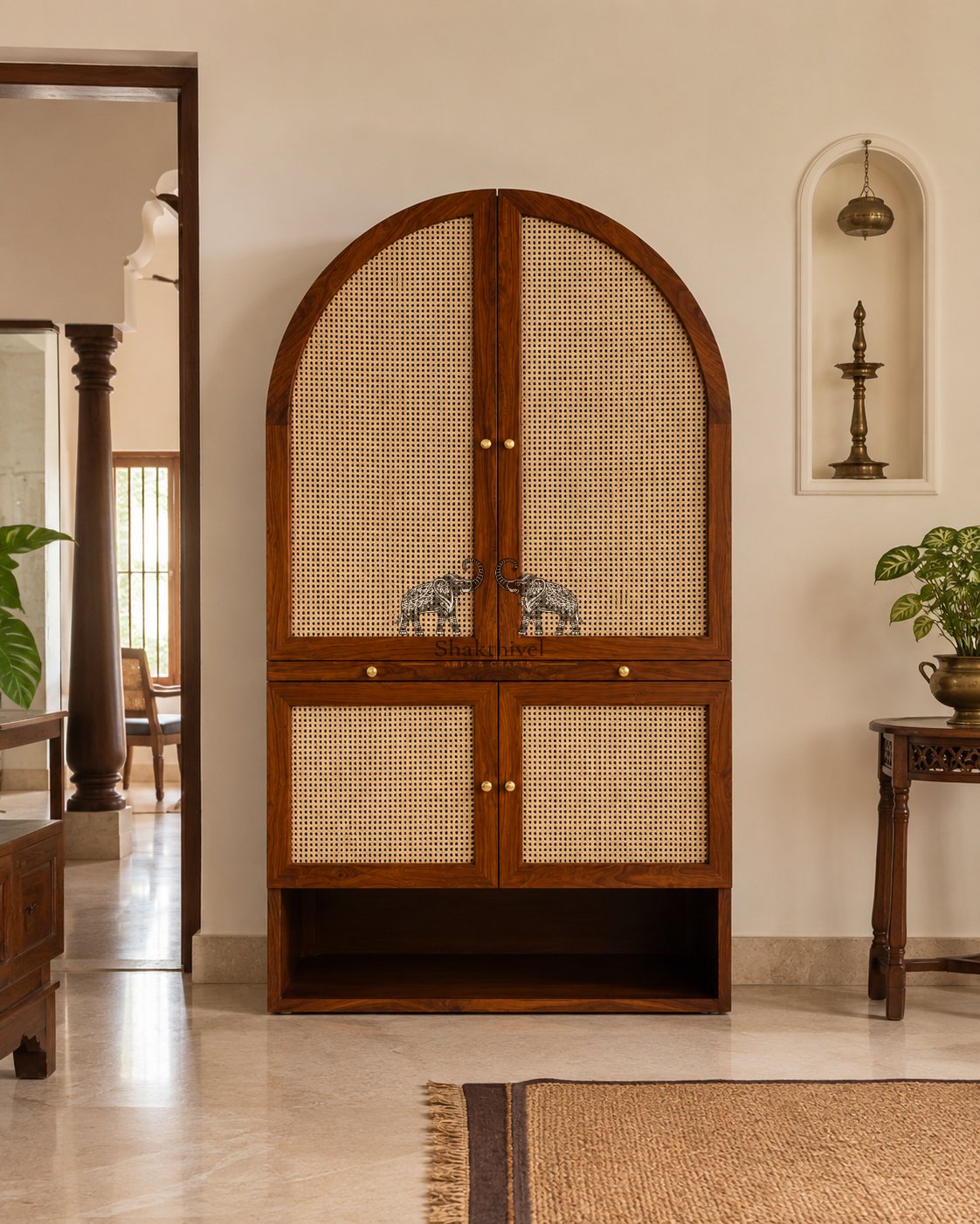 Arched Rosewood Cane Display Cabinet
