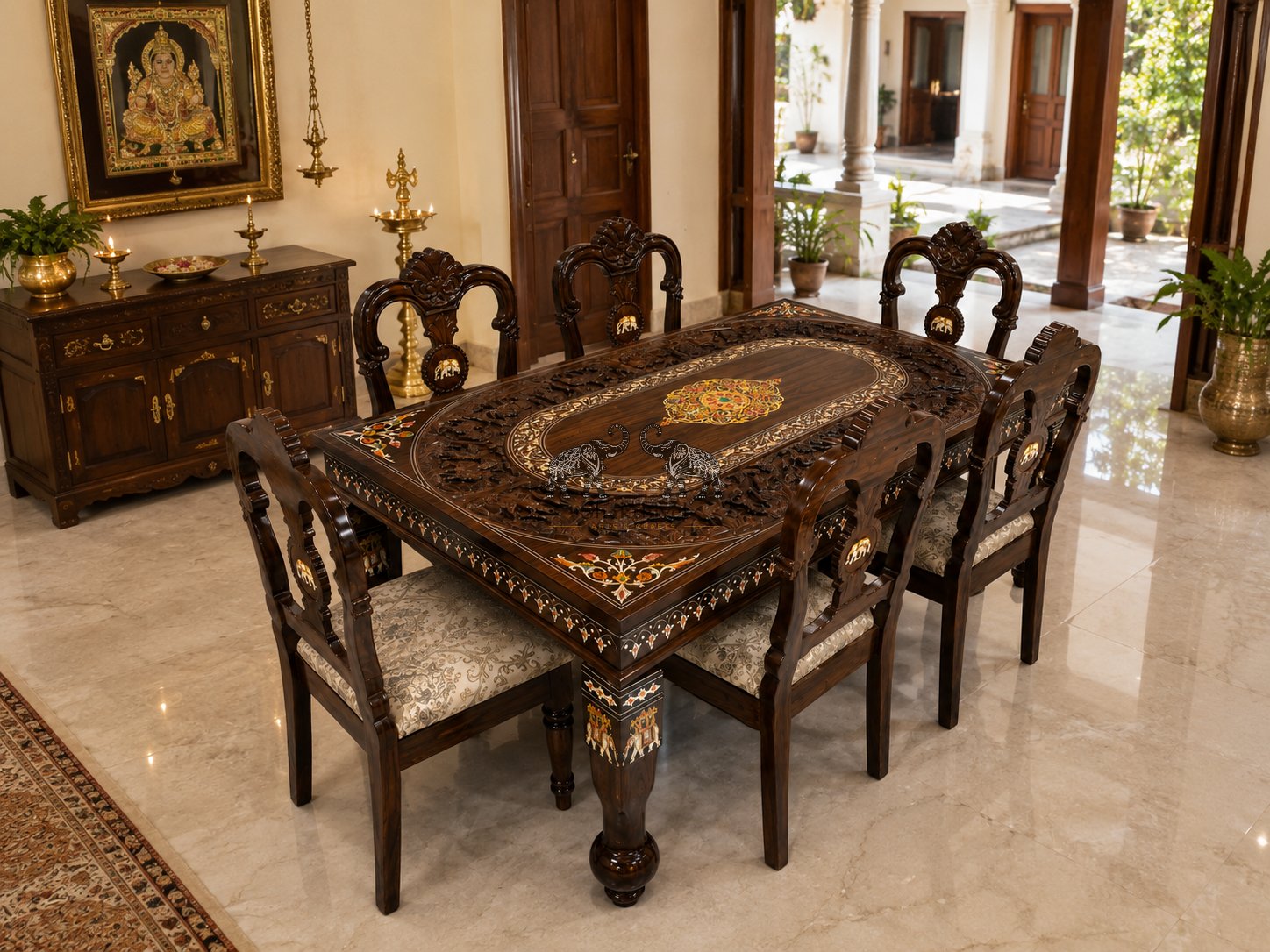 Maharaja Elephant Rosewood Dining Set